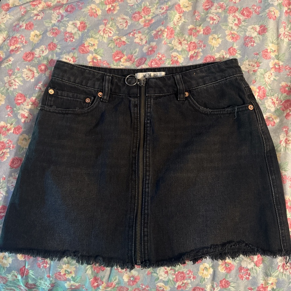 Black Denim Free People Mini Skirt with Zipper Detail